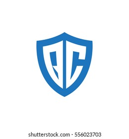 Initial letters QC shield shape blue simple logo