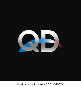 Initial letters QD overlapping movement swoosh logo, metal silver blue red color on black background