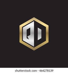 Initial letters QD, QO, negative space hexagon shape logo silver gold