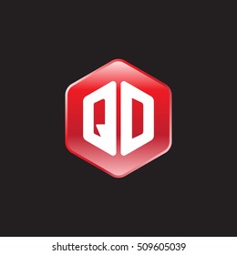Initial letters QD rounded hexagon shape red modern logo