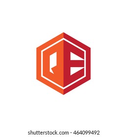 Initial letters QE hexagon shape logo red orange