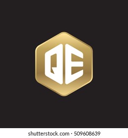 Initial letters QE rounded hexagon shape gold modern logo
