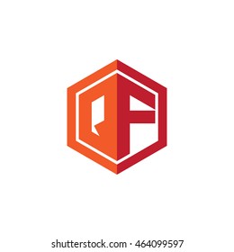 Initial letters QF hexagon shape logo red orange