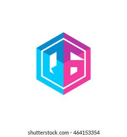 Initial letters QG hexagon box shape logo blue pink purple