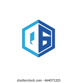 Initial letters QG negative space hexagon shape logo blue