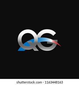 Initial letters QG overlapping movement swoosh logo, metal silver blue red color on black background