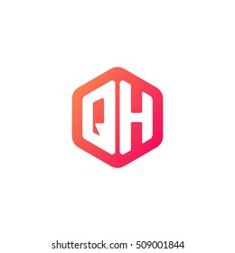 Initial letters QH rounded hexagon shape red orange simple modern logo