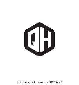 Initial letters QH rounded hexagon shape monogram black simple modern logo