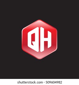 Initial letters QH rounded hexagon shape red modern logo