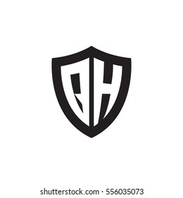 Initial letters QH shield shape black monogram logo