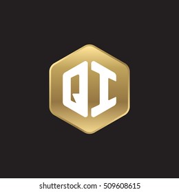 Initial letters QI rounded hexagon shape gold modern logo