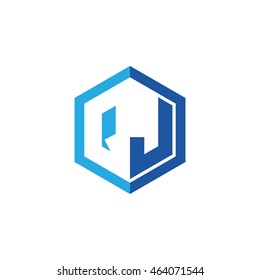 Initial letters QJ negative space hexagon shape logo blue