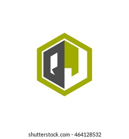 Initial letters QJ negative space hexagon shape logo green black gray