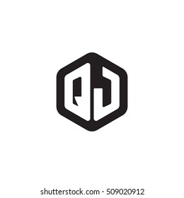 Initial letters QJ rounded hexagon shape monogram black simple modern logo