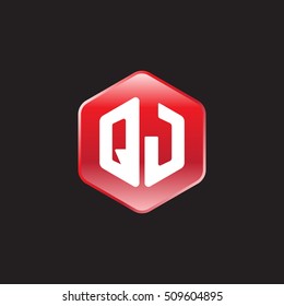 Initial letters QJ rounded hexagon shape red modern logo