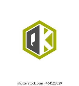Initial letters QK negative space hexagon shape logo green black gray