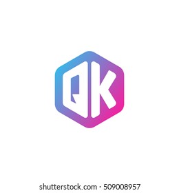 Initial letters QK rounded hexagon shape blue pink purple simple modern logo