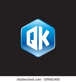 Initial letters QK rounded hexagon shape blue modern logo