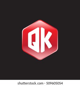 Initial letters QK rounded hexagon shape red modern logo