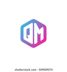 Initial letters QM rounded hexagon shape blue pink purple simple modern logo
