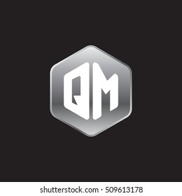 Initial letters QM rounded hexagon shape silver modern logo
