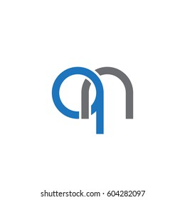 Initial letters qn, round overlapping chain shape lowercase logo modern design blue gray