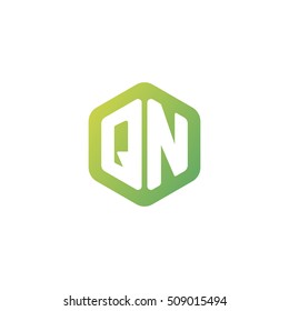 Initial letters QN rounded hexagon shape green simple modern logo
