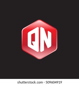 Initial letters QN rounded hexagon shape red modern logo