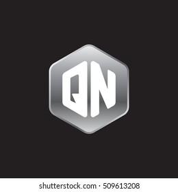Initial letters QN rounded hexagon shape silver modern logo