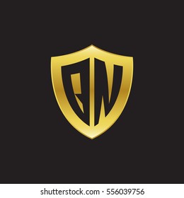 Initial letters QN shield shape gold logo