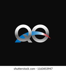 Initial letters QO overlapping movement swoosh logo, metal silver blue red color on black background