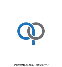 Initial letters qo, round overlapping chain shape lowercase logo modern design blue gray