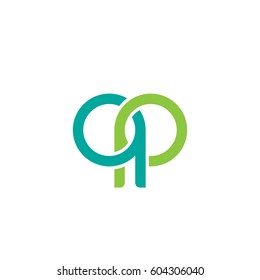 Initial letters qp, pq,, round overlapping chain shape lowercase logo modern design modern green