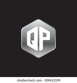 Initial letters QP rounded hexagon shape silver modern logo