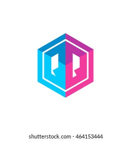 Initial letters QQ hexagon box shape logo blue pink purple