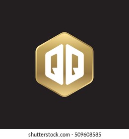 Initial letters QQ rounded hexagon shape gold modern logo