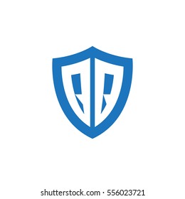 Initial letters QQ shield shape blue simple logo
