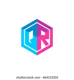 Initial letters QR hexagon box shape logo blue pink purple