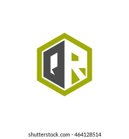 Initial letters QR negative space hexagon shape logo green black gray