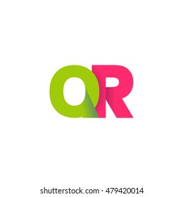 Initial letters QR overlapping fold logo green magenta