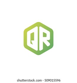 Initial letters QR rounded hexagon shape green simple modern logo