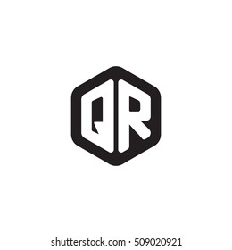 Initial letters QR rounded hexagon shape monogram black simple modern logo