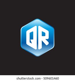 Initial letters QR rounded hexagon shape blue modern logo