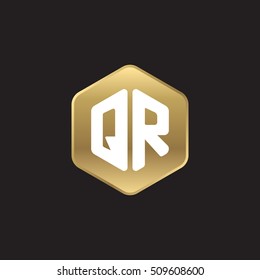 Initial letters QR rounded hexagon shape gold modern logo