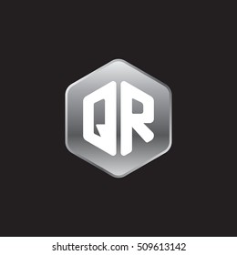 Initial letters QR rounded hexagon shape silver modern logo