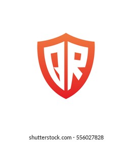 Initial letters QR shield shape red simple logo