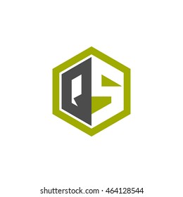 Initial letters QS negative space hexagon shape logo green black gray