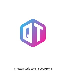 Initial letters QT rounded hexagon shape blue pink purple simple modern logo