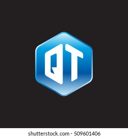 Initial letters QT rounded hexagon shape blue modern logo