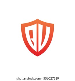 Initial letters QU, QV, shield shape red simple logo